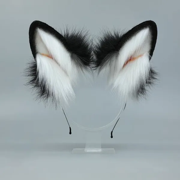 Kattöron Varghund Öron Djur Sött pannband Tillbehör för Halloween Jul (Öron + Svans Set)_max> Huvudbonader