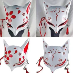 Kitsune Rävmasker För Cosplay Japansk Kabuki Traditionell Halloweenfest Kostymtillbehör Med Justerbart Bandage><noscript><img width=
