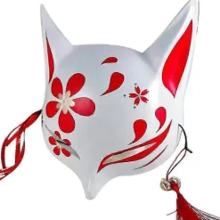 Kitsune Rävmasker För Cosplay Japansk Kabuki Traditionell Halloweenfest Kostymtillbehör Med Justerbart Bandage><noscript><img width=