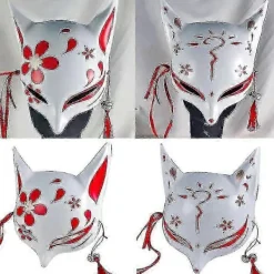 BraVärde Kitsune Rävmasker För Cosplay Japansk Kabuki Traditionell Halloweenfest Kostymtillbehör Med Justerbart Bandage-Yvan-lingling}><noscript><img width=