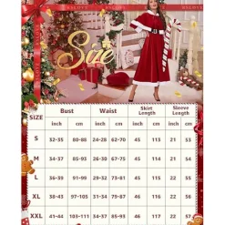 Klänning - Tomtedräkt med avtagbar huva och bälte, perfekt för julfester, storlek L.><noscript><img width=