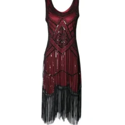 Klänning Great Gatsby Kostymfest Paljetter Tofs Vintage Klänning Svart röd L L> Dräkter