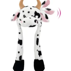 Kohatt med öron som rör sig, hoppar upp, dyker upp, slår hatt plysch lantgårdsdjur> Huvudbonader