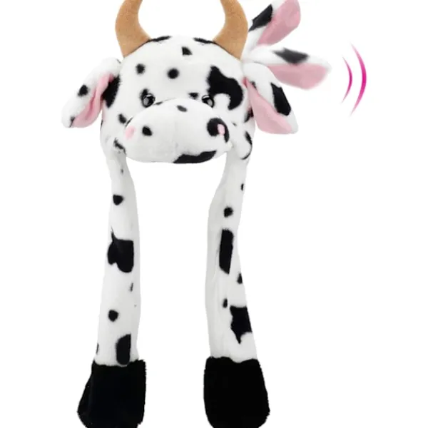 Kohatt med öron som rör sig, hoppar upp, dyker upp, slår hatt plysch lantgårdsdjur> Huvudbonader