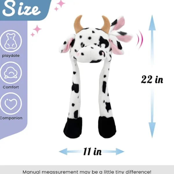 Kohatt med öron som rör sig, hoppar upp, dyker upp, slår hatt plysch lantgårdsdjur> Huvudbonader