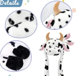 Kohatt med öron som rör sig, hoppar upp, dyker upp, slår hatt plysch lantgårdsdjur><noscript><img width=