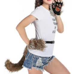Konstgjord Pälsräv Svans Katt Varulv Cosplay Kostym Set Plysch Mask Fluffiga Tassar Handskar Halloween Jul> Dräkter