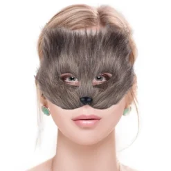 Konstgjord Pälsräv Svans Katt Mask Therian Mask och Svans Halloween Cosplay Fest - Svart><noscript><img width=