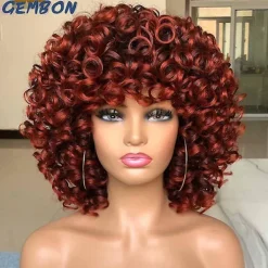 Kort Afro Lockig Peruk Naturlig Blond Peruk Med Lugg Cosplay Lolita Syntetiska Peruker För Kvinnor Värmebeständig Fiber Highlight（14 tum，T1B-350R）> Peruker