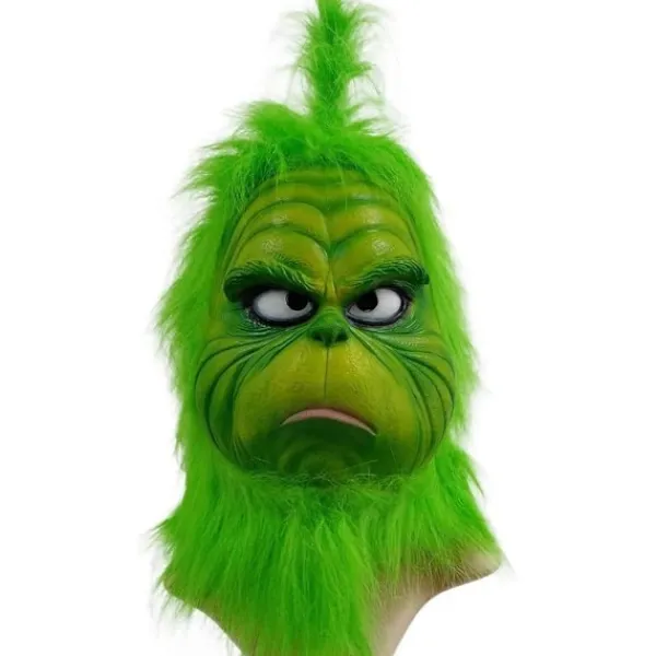Kostymmask med grön päls för julcosplayfest, latexrekvisita, grön monstermask, söta gröna rekvisita för trädgårds- och uteplatsparty, grön> Masker