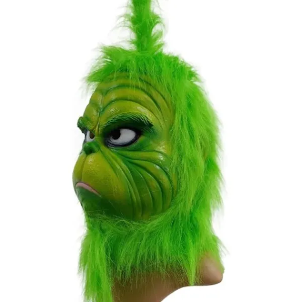 Kostymmask med grön päls för julcosplayfest, latexrekvisita, grön monstermask, söta gröna rekvisita för trädgårds- och uteplatsparty, grön> Masker