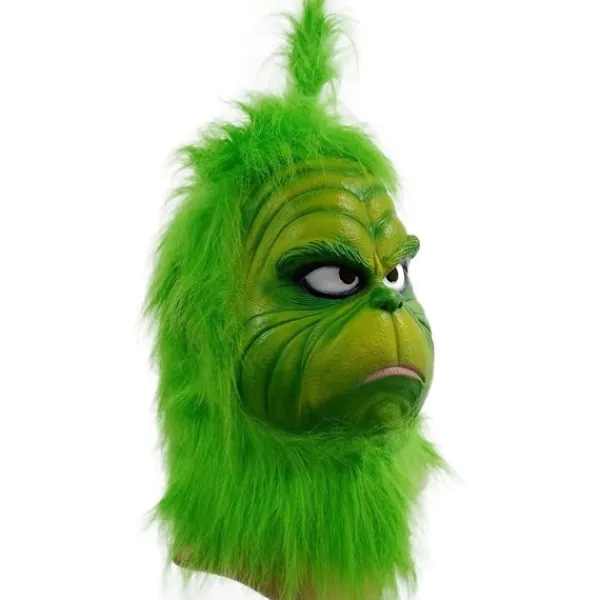 Kostymmask med grön päls för julcosplayfest, latexrekvisita, grön monstermask, söta gröna rekvisita för trädgårds- och uteplatsparty, grön> Masker