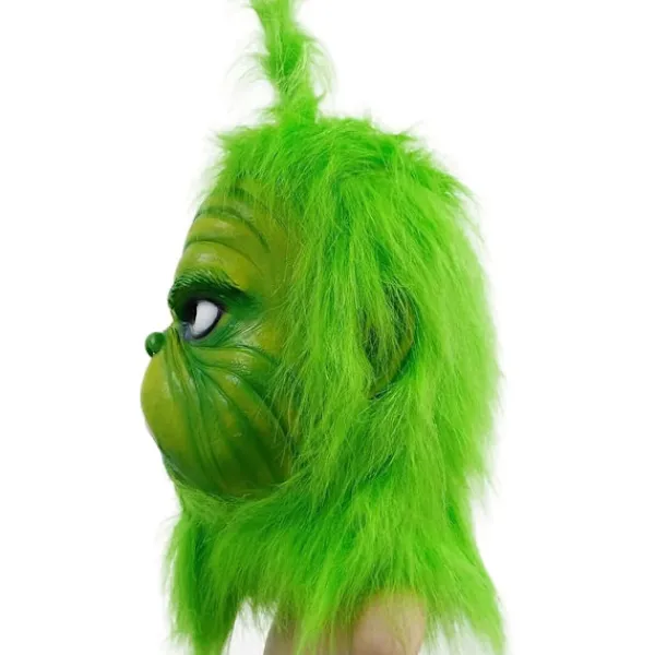 Kostymmask med grön päls för julcosplayfest, latexrekvisita, grön monstermask, söta gröna rekvisita för trädgårds- och uteplatsparty, grön> Masker