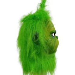 Kostymmask med grön päls för julcosplayfest, latexrekvisita, grön monstermask, söta gröna rekvisita för trädgårds- och uteplatsparty, grön><noscript><img width=