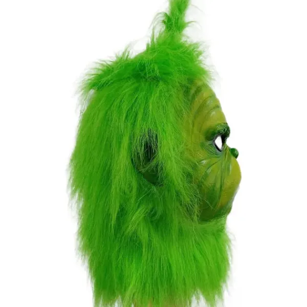 Kostymmask med grön päls för julcosplayfest, latexrekvisita, grön monstermask, söta gröna rekvisita för trädgårds- och uteplatsparty, grön> Masker