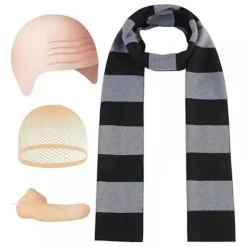 Vett Kostymtillbehör Flintskallig Hatt Set Svart Grå Randig Halsduk Falsk Näsa Flintskalliga Mössor Halloween Kostymtillbehör Kompatibla med Man Svart> Tillbehör