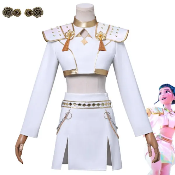 K-Pop Demon Hunter Cosplay Kostym | Zoe Vit Outfit Komplett Set*Zoe Peruk*En storlek One size> Peruker