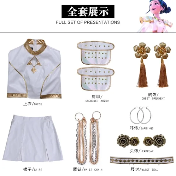 K-Pop Demon Hunter Cosplay Kostym | Zoe Vit Outfit Komplett Set*Zoe Peruk*En storlek One size> Peruker