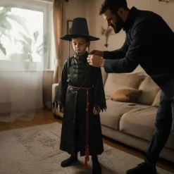 Kpop Demon Hunter Cosplay Kostym för Pojkar, Kpop Hunters Skurk Saja Jinu Outfit med Kappa, Demon, Saja, Halloween 50cm><noscript><img width=