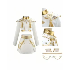 K-POP Demon Hunter Girl Group Rumi Stil Scenkostym Cosplay Outfit, Vit Set med Guldkanter, Barnpresent 140cm><noscript><img width=