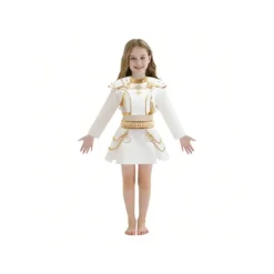 K-POP Demon Hunter Girl Group Rumi Stil Scenkostym Cosplay Outfit, Vit Set med Guldkanter, Barnpresent 140cm><noscript><img width=