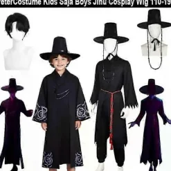 Kpop Demon Hunters Cosply Kostym - Jinu Idol Outfit med Peruk och Htt, Bokveck Mskerd, nime Rollspelsdräkt Kid 130><noscript><img width=