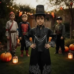 Kpop demonjägare Cosplay-dräkt för pojkar, Kpop Hunters skurk Saja Jinu-outfit med kappa, demon, Saja, halloween 50cm><noscript><img width=