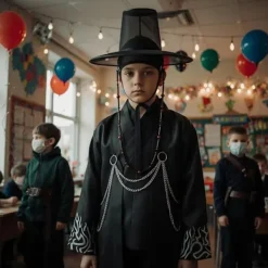 Kpop demonjägare Cosplay-dräkt för pojkar, Kpop Hunters skurk Saja Jinu-outfit med kappa, demon, Saja, halloween 50cm><noscript><img width=