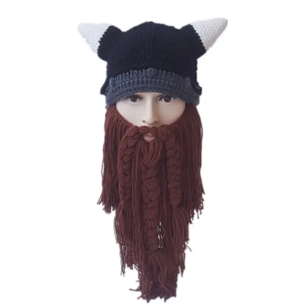 Kreativ Barbarisk Stickad Skägghatt Rolig Stickad Hatt Peruk Beanie Hatt> Huvudbonader