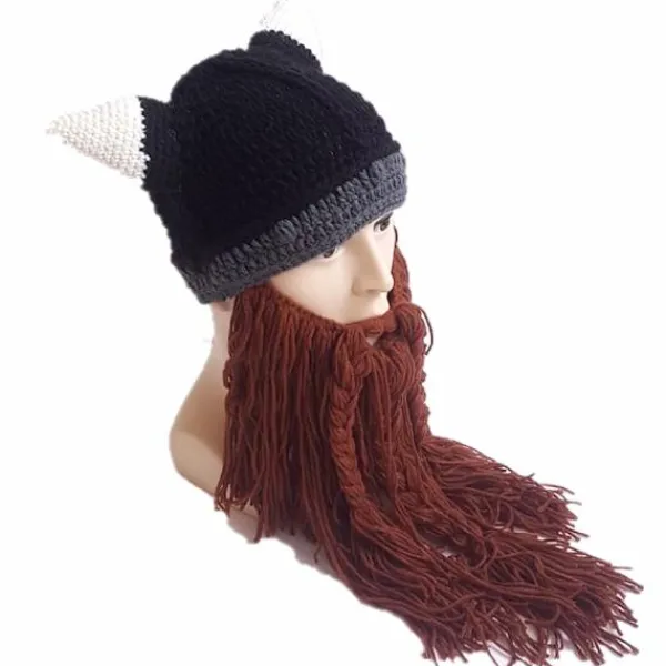 Kreativ Barbarisk Stickad Skägghatt Rolig Stickad Hatt Peruk Beanie Hatt> Huvudbonader
