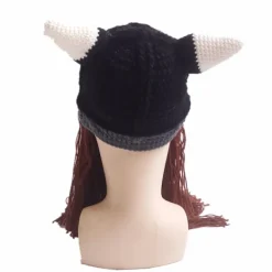 Kreativ Barbarisk Stickad Skägghatt Rolig Stickad Hatt Peruk Beanie Hatt><noscript><img width=