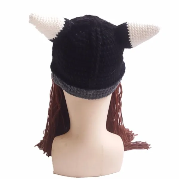 Kreativ Barbarisk Stickad Skägghatt Rolig Stickad Hatt Peruk Beanie Hatt> Huvudbonader