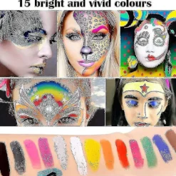 Kroppsmakeup-set med 15 färger, professionell palett, tvättbar> Smink