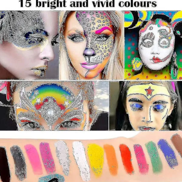 Kroppsmakeup-set med 15 färger, professionell palett, tvättbar> Smink