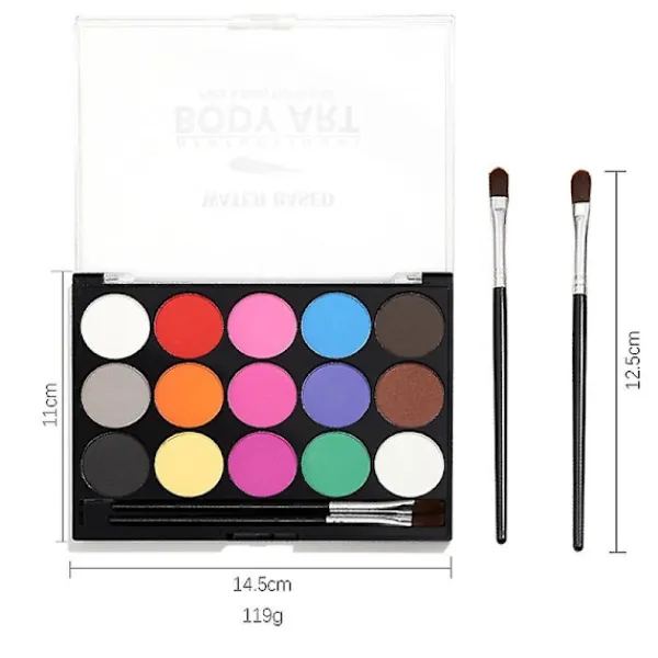 Kroppsmålning Ansiktsmålning Kit, 15 Färger Professionell Palett Tvättad Med Borste För Barn Konstutställning Halloweenfest Cosplay Makeup Kropp Festlig | Fyndiq> Smink