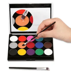 Kroppsmålningsfinish-kit 15 färger Professionell palett Tvättbar med 4 mallar> Smink