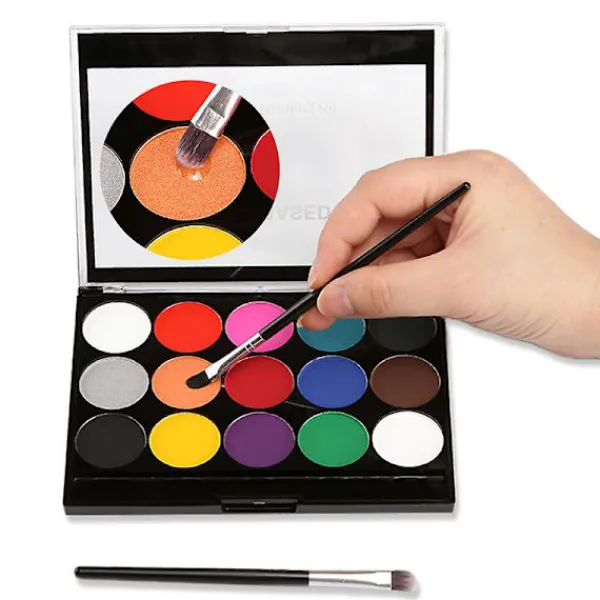 Kroppsmålningsfinish-kit 15 färger Professionell palett Tvättbar med 4 mallar> Smink