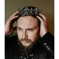 Kunglig kungakrona för män - Metallprinskronor, fullrunda födelsedagsfest hattar - Svart> Huvudbonader