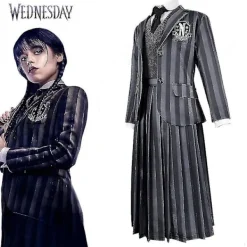 Kvinna Wednesday Addams Deluxe Kostymset Nevermore Uniform Outfit Peruker 2XL with Wig> Dräkter
