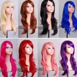 Kvinnor Anime Cosplay Långt Hår Full Peruk Curly Wave Kostym> Peruker