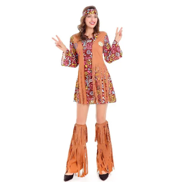 Holocky Kvinnor Hippie Kostym Set Halsband Pannband Klänning M> Dräkter