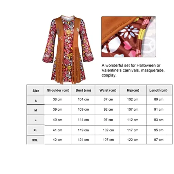 Holocky Kvinnor Hippie Kostym Set Halsband Pannband Klänning M> Dräkter