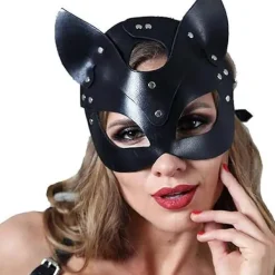 FMYSJ Kvinnor Katt Mask Halv Ansikte Katt Mask Läder Kattöron Mask Cosplay Kostym Tillbehör (FMY)> Masker