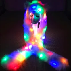 Kvinnor LED Ljus Upp Konstgjord Päls Djur Öron Luva Hatt Med Halsduk Festi><noscript><img width=