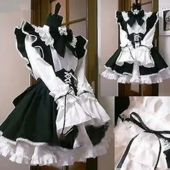 Kvinnor Maid Outfit Anime Klänning Förkläde Klänning Lolita Klänning Män Cafe Kostym Cosplay Female-L> Dräkter