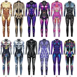 Kvinnor Root Punk Skelett Cyerpunk Steampunk Sexig Slim Jumpsuit Catsuit Cosplay Kostymer Zentai odysuit Maskerad Halloween S> Dräkter