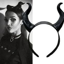 unbranded Kvinnor Svart Drottning Häxa Demon Horn Huvudbonad Cosplay Fest Kostym Hårband> Huvudbonader