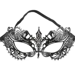 Kvinnors damer kristall strass dekoration sexig skär metall venetiansk maskeradmask för Halloween/kostymball/fest (svart)> Masker