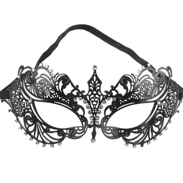 Kvinnors damer kristall strass dekoration sexig skär metall venetiansk maskeradmask för Halloween/kostymball/fest (svart)> Masker