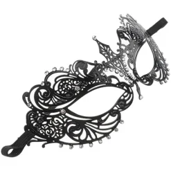 Kvinnors damer kristall strass dekoration sexig skär metall venetiansk maskeradmask för Halloween/kostymball/fest (svart)> Masker